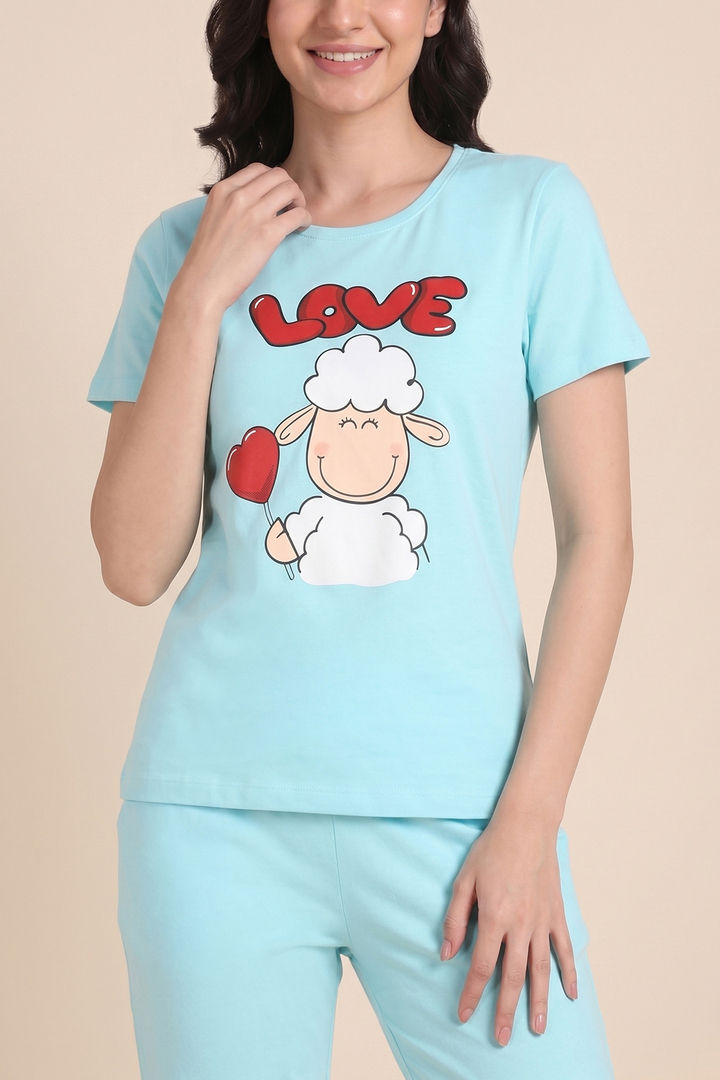 Zivame Farm Lore Knit Cotton Pyjama Set - Tanger Turquoise — image 5